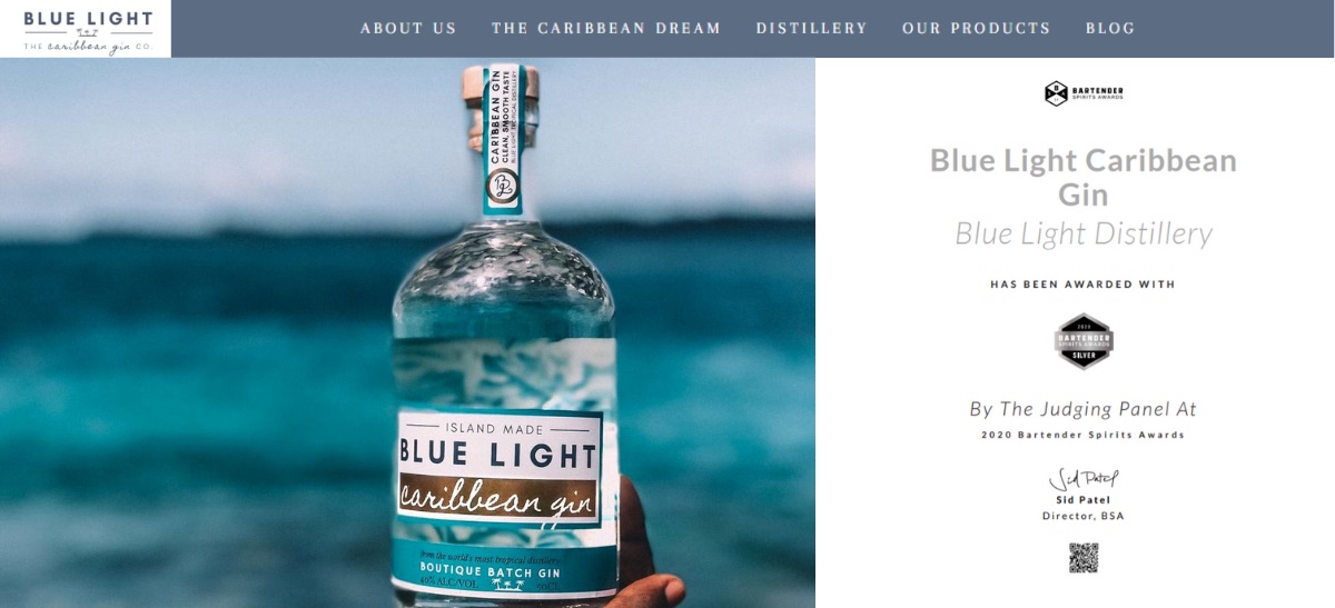Photo for: Blue Light Caribbean Gin Wins at 2020 Bartender Spirits Awards